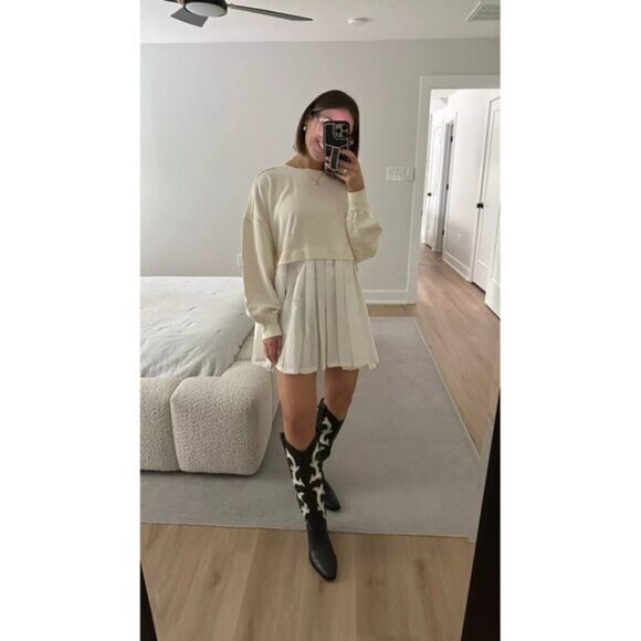 FREE PEOPLE Eleanor Sweatshirt Dress in Grey Combo Size Small - Picture 4 of 16